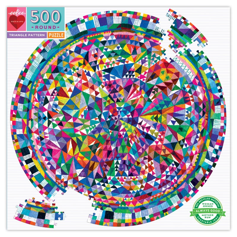 eeBoo: Piece and Love Triangle Pattern 500 Piece Round Circle Jigsaw Puzzle, Jigsaw Puzzle for Adults and Families, Includes Glossy and Sturdy Pieces - Image 1